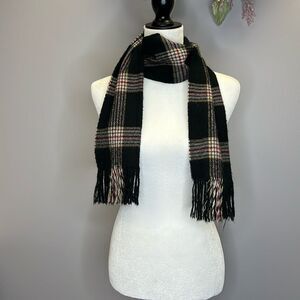 Plaid Black Gray Red White Plaid Acrylic Fringed Winter Scarf